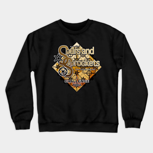 Spurs and Sprockets Crewneck Sweatshirt by BobbyDoran